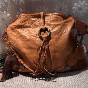 Vintage Tan Leather Hobo Bag with Braided Accents